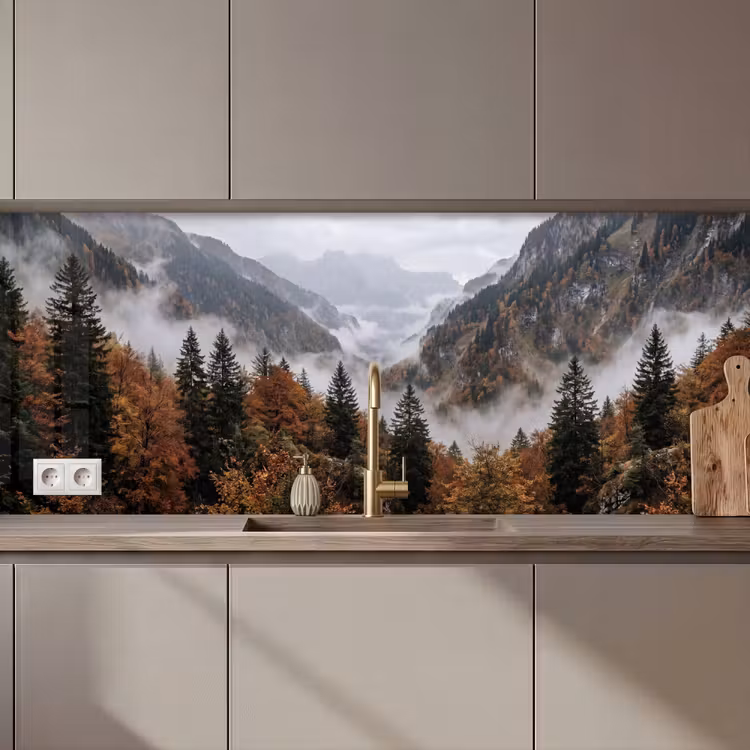 Keuken achterwand - Bergen - Vallei - Mist - Herfst - Natuur — 1