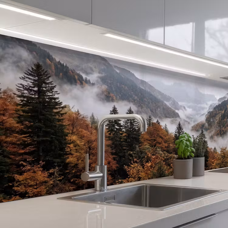 Keuken achterwand - Bergen - Vallei - Mist - Herfst - Natuur — 2