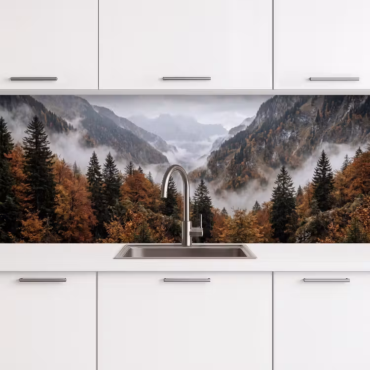 Keuken achterwand - Bergen - Vallei - Mist - Herfst - Natuur — 4