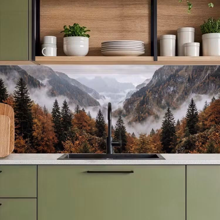 Keuken achterwand - Bergen - Vallei - Mist - Herfst - Natuur — 8