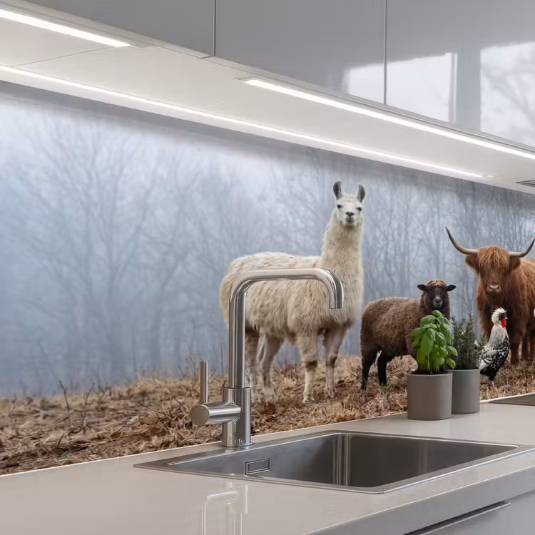 Keuken achterwand - Boerderijdieren - Groep - Mist - Natuur - Rustiek — 2