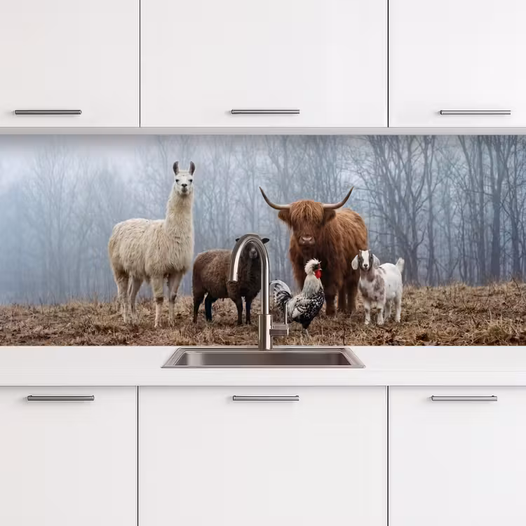 Keuken achterwand - Boerderijdieren - Groep - Mist - Natuur - Rustiek — 4