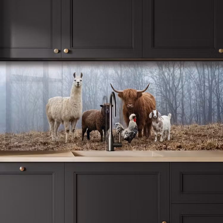 Keuken achterwand - Boerderijdieren - Groep - Mist - Natuur - Rustiek — 6