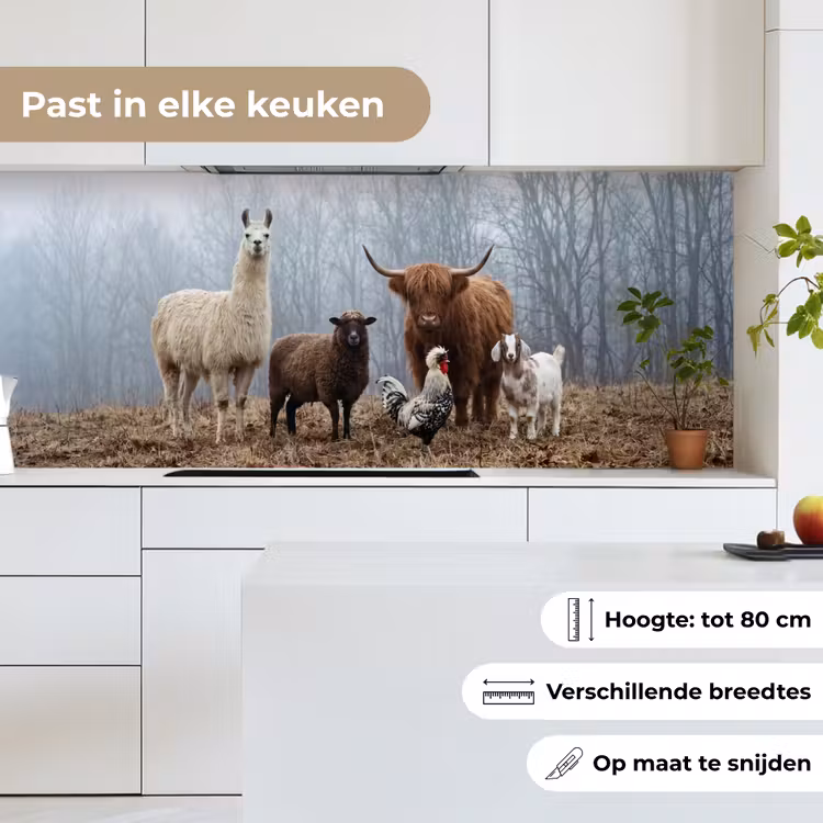 Keuken achterwand - Boerderijdieren - Groep - Mist - Natuur - Rustiek — 7