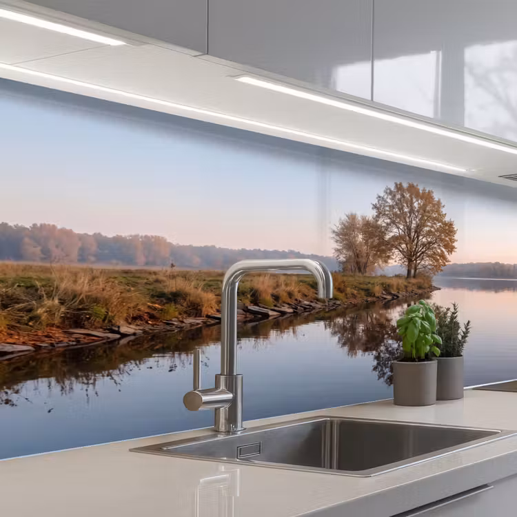 Keuken achterwand - Bomen - Reflectie - Water - Zonsopgang - Serene — 2