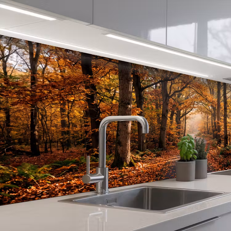 Keuken achterwand - Bospad - Herfstbos - Bladeren - Oranje - Nostalgisch — 2