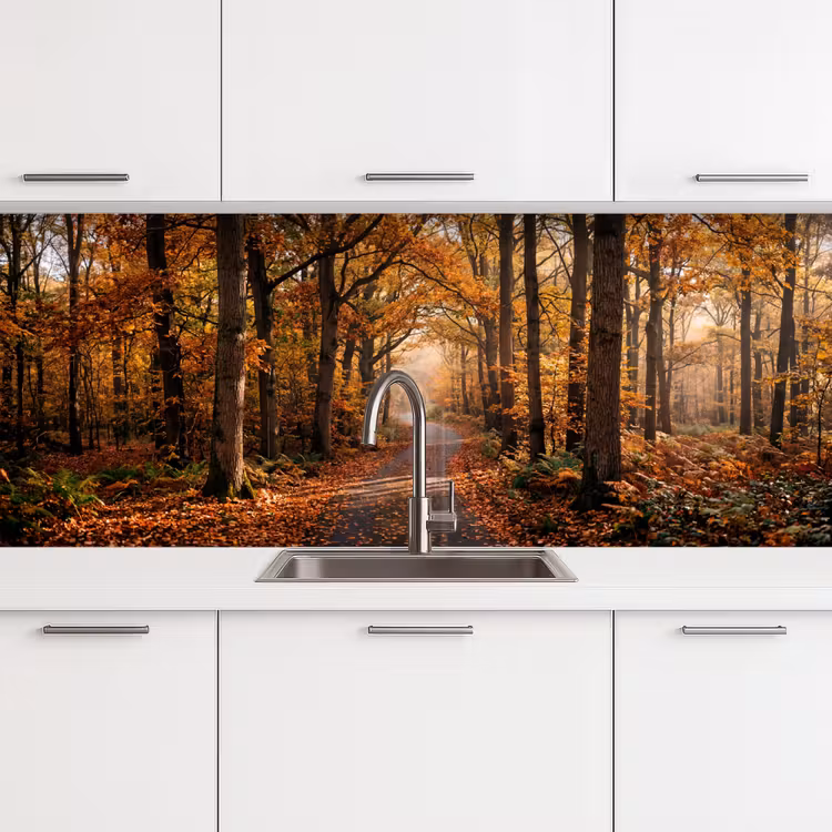Keuken achterwand - Bospad - Herfstbos - Bladeren - Oranje - Nostalgisch — 4