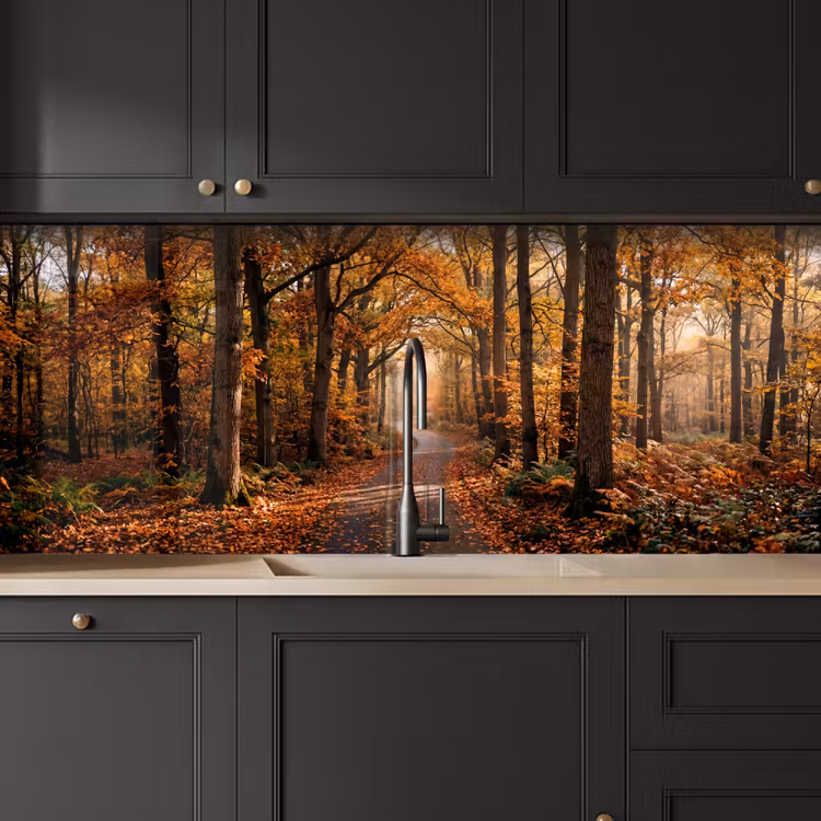 Keuken achterwand - Bospad - Herfstbos - Bladeren - Oranje - Nostalgisch — 6