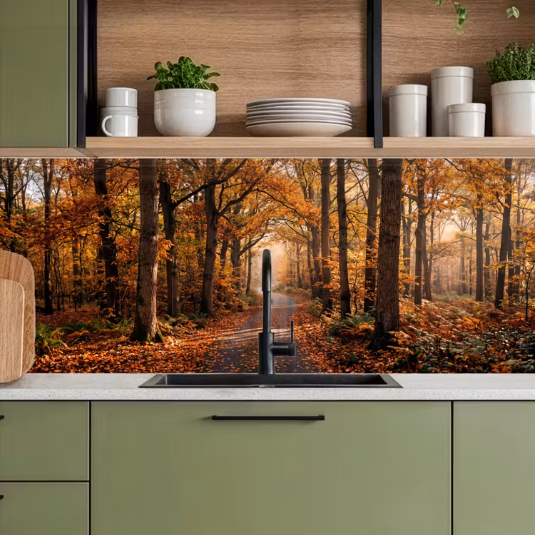 Keuken achterwand - Bospad - Herfstbos - Bladeren - Oranje - Nostalgisch — 8