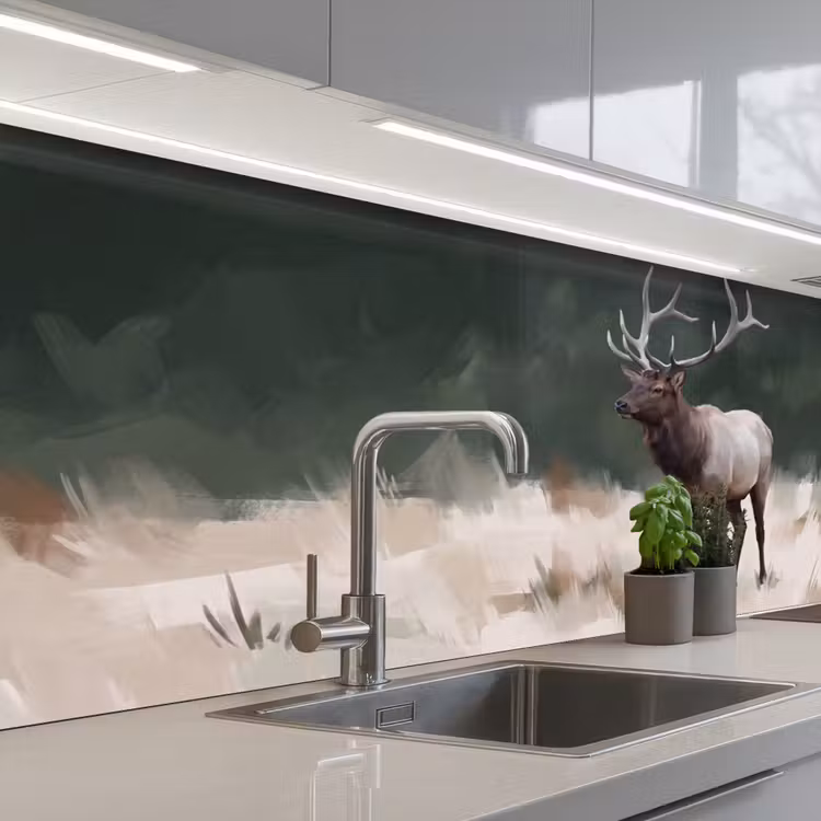 Keuken achterwand - Edelhert - Gewei - Schildering - Rustiek — 2
