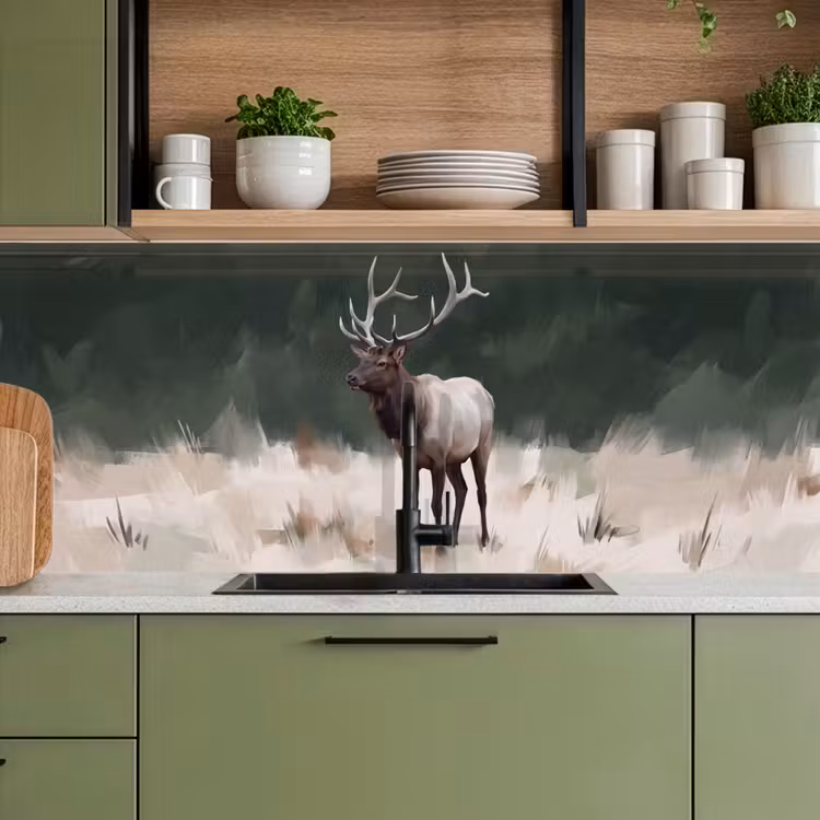Keuken achterwand - Edelhert - Gewei - Schildering - Rustiek — 8