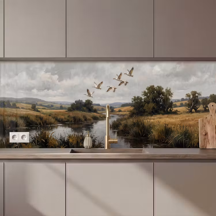 Keuken achterwand - Eenden - Rivier - Landschap - Vlucht - Nostalgisch — 1