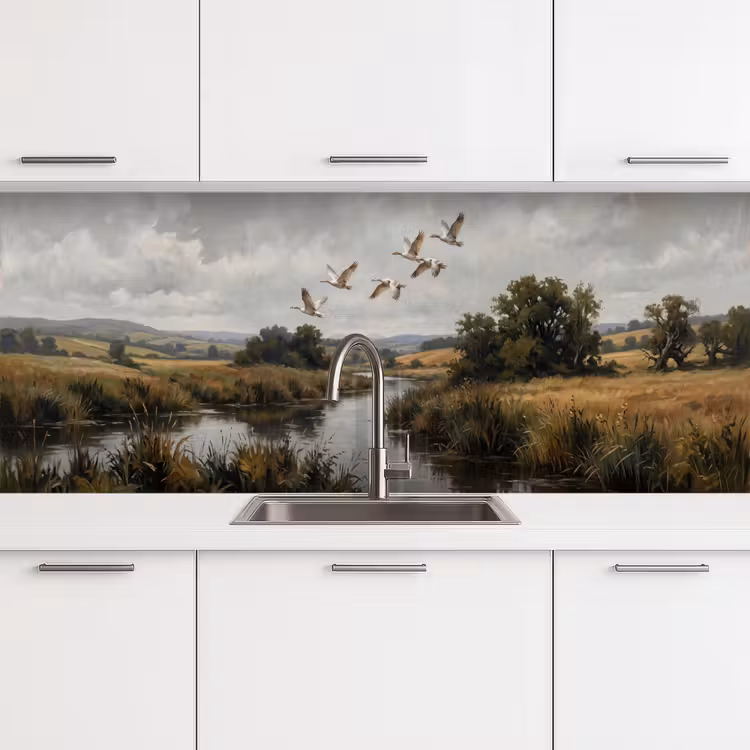 Keuken achterwand - Eenden - Rivier - Landschap - Vlucht - Nostalgisch — 4