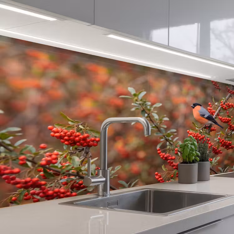 Keuken achterwand - Goudvink - Bessen - Herfst - Natuur - Kleurrijk — 2
