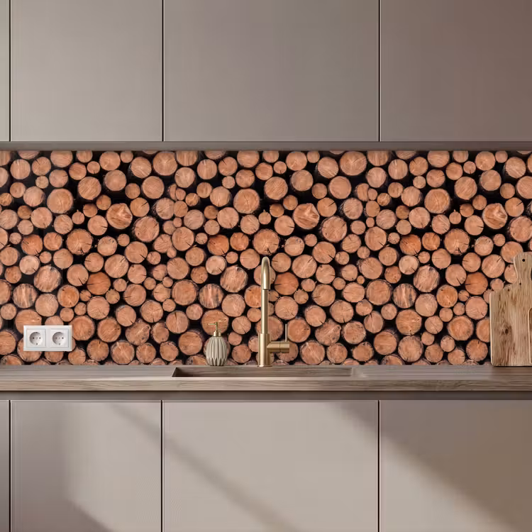 Keuken achterwand - Houtblokken - Textuur - Patroon - Bruin - Rustiek — 1