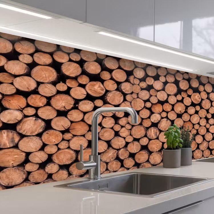 Keuken achterwand - Houtblokken - Textuur - Patroon - Bruin - Rustiek — 2