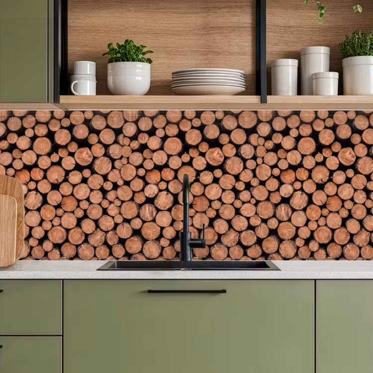 Keuken achterwand - Houtblokken - Textuur - Patroon - Bruin - Rustiek — 8