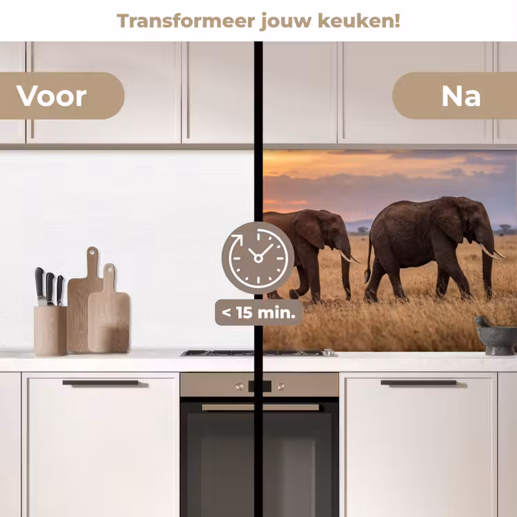 Keuken achterwand - Olifanten - Savanne - Zonsondergang - Afrika - Warm — 3