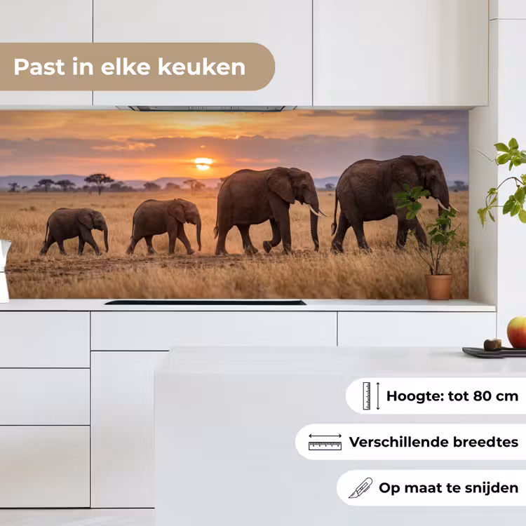 Keuken achterwand - Olifanten - Savanne - Zonsondergang - Afrika - Warm — 7