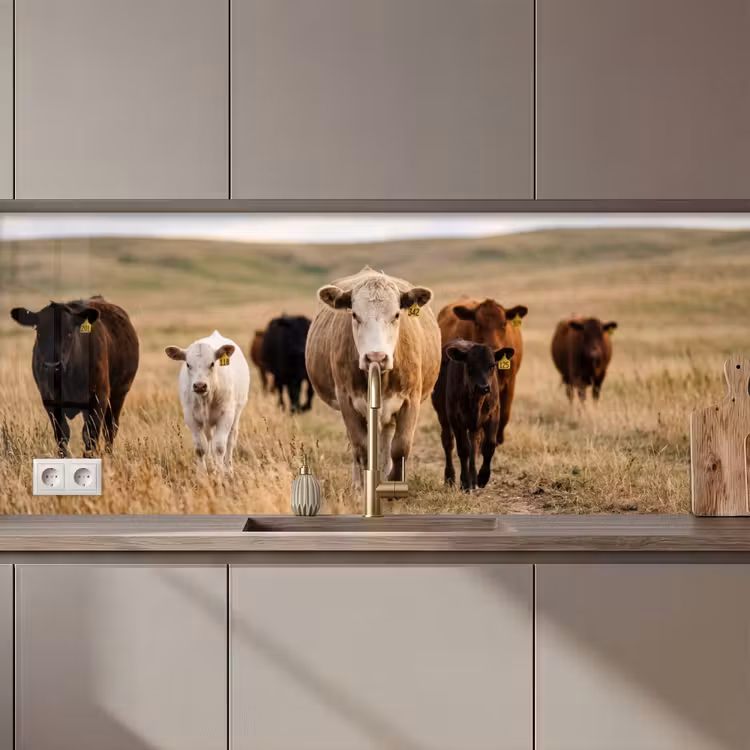 Keuken achterwand - Runderen - Kudde - Landschap - Weide - Rustig — 1