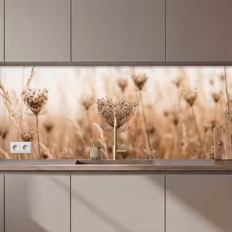 Keuken achterwand - Schermbloem - Droogbloem - Winter - Beige - Minimalistisch — 1
