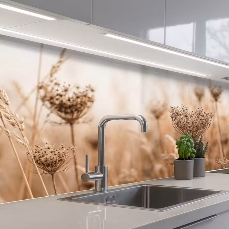 Keuken achterwand - Schermbloem - Droogbloem - Winter - Beige - Minimalistisch — 2