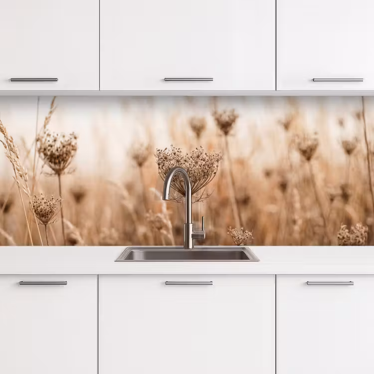 Keuken achterwand - Schermbloem - Droogbloem - Winter - Beige - Minimalistisch — 4