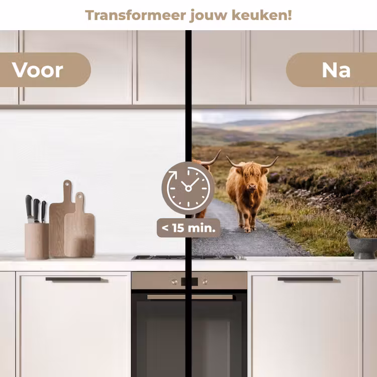 Keuken achterwand - Schotse Hooglanders - Weg - Landschap - Kudde — 3