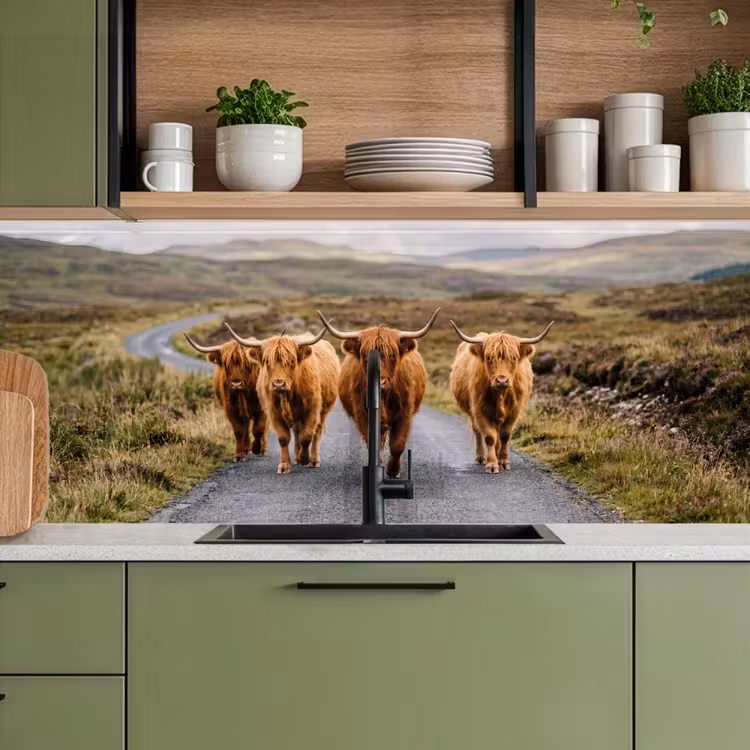 Keuken achterwand - Schotse Hooglanders - Weg - Landschap - Kudde — 8