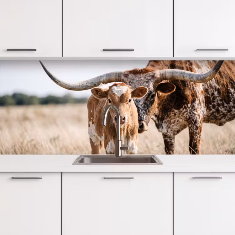 Keuken achterwand - Texas Longhorn - Kalf - Weide - Dieren — 4