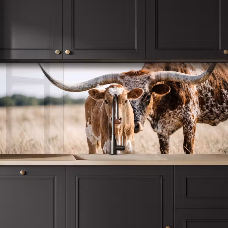 Keuken achterwand - Texas Longhorn - Kalf - Weide - Dieren — 6