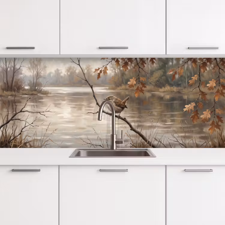 Keuken achterwand - Winterkoninkje - Tak - Rivier - Natuur - Sfeervol — 4