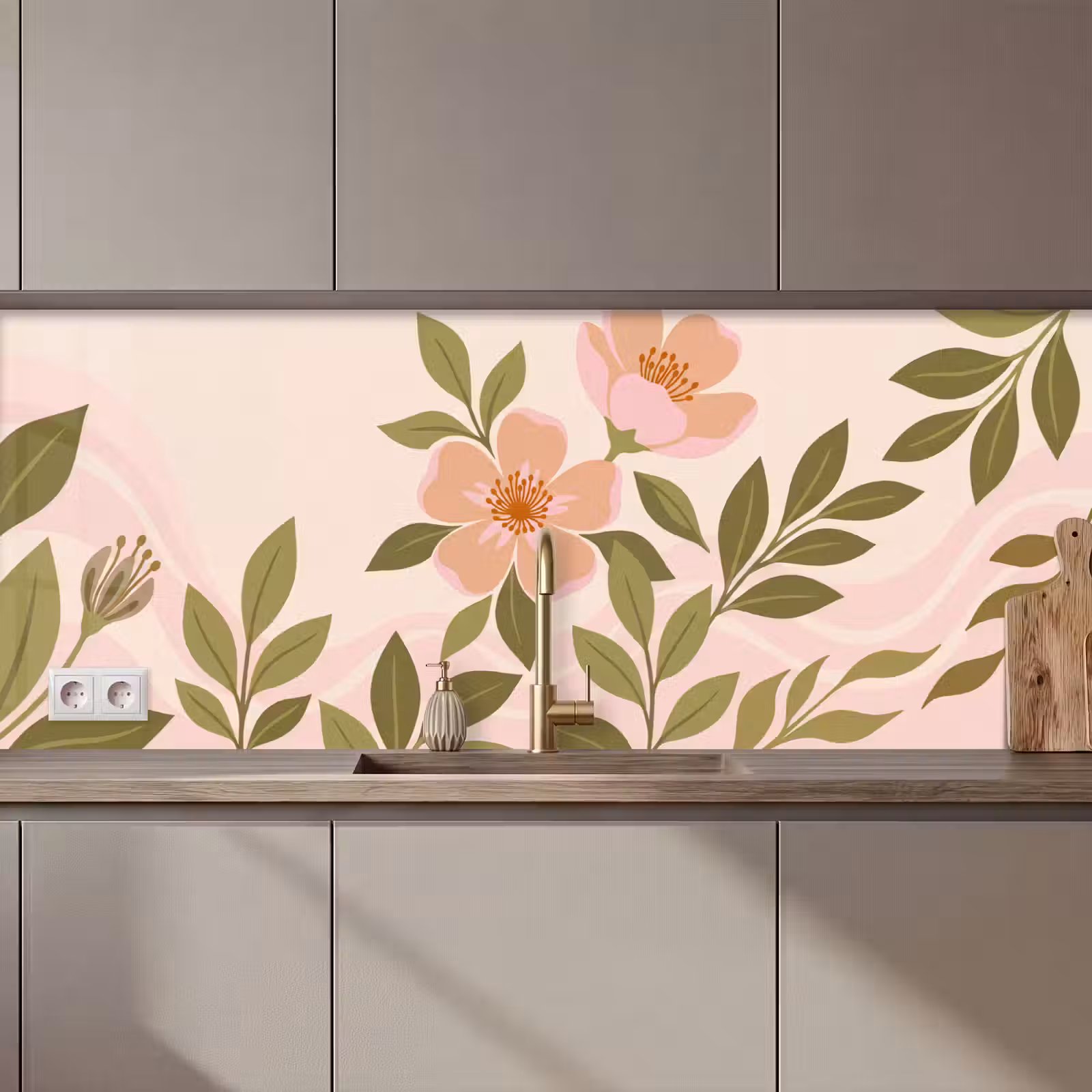 Keuken achterwand - Grafisch - Bloemen - Roze — 1