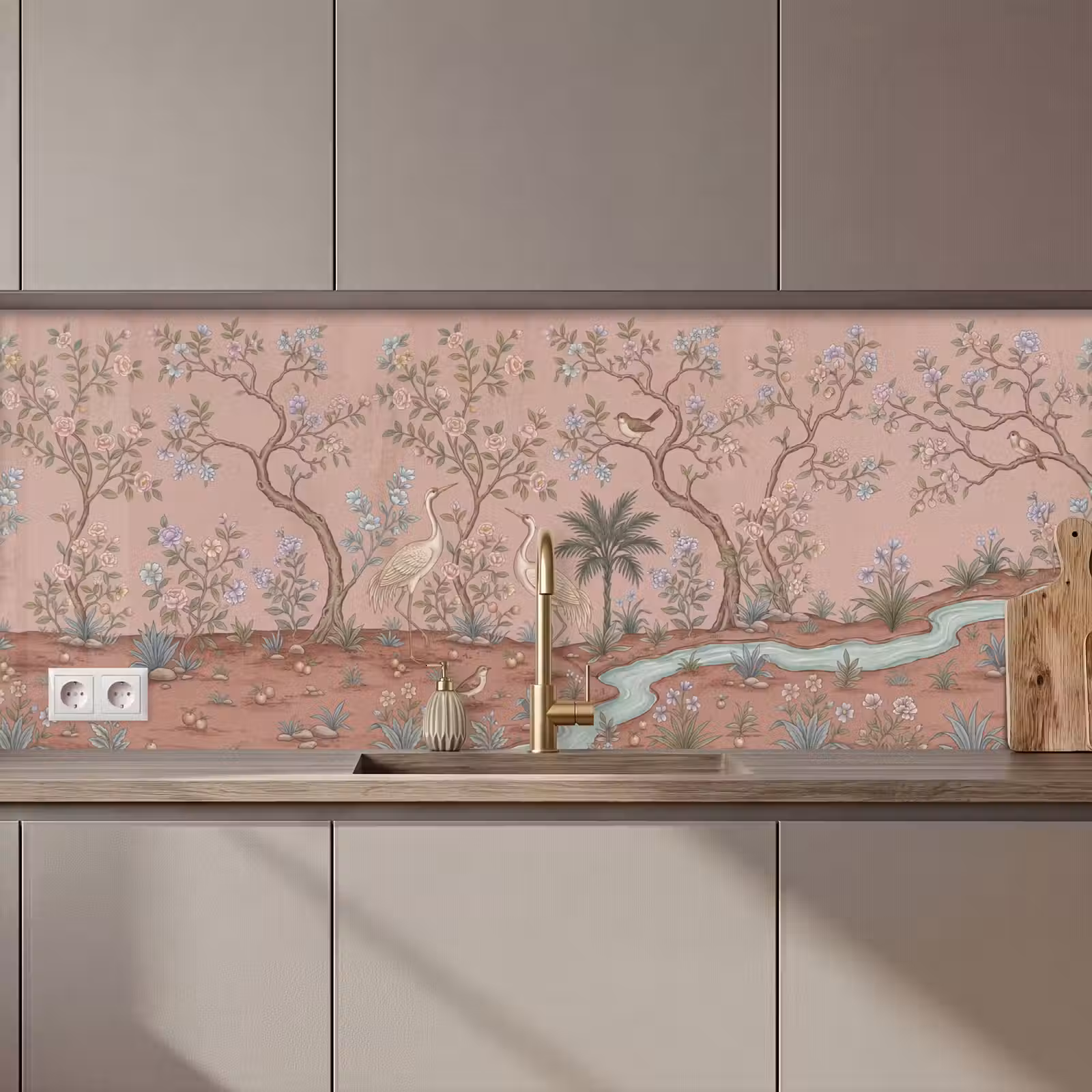 Keuken achterwand - Nostalgisch - Reigers - Roze — 1