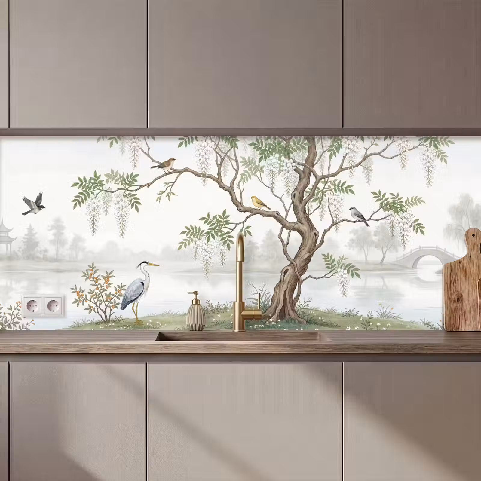 Keuken achterwand - Reiger - Landschap - Groen — 1
