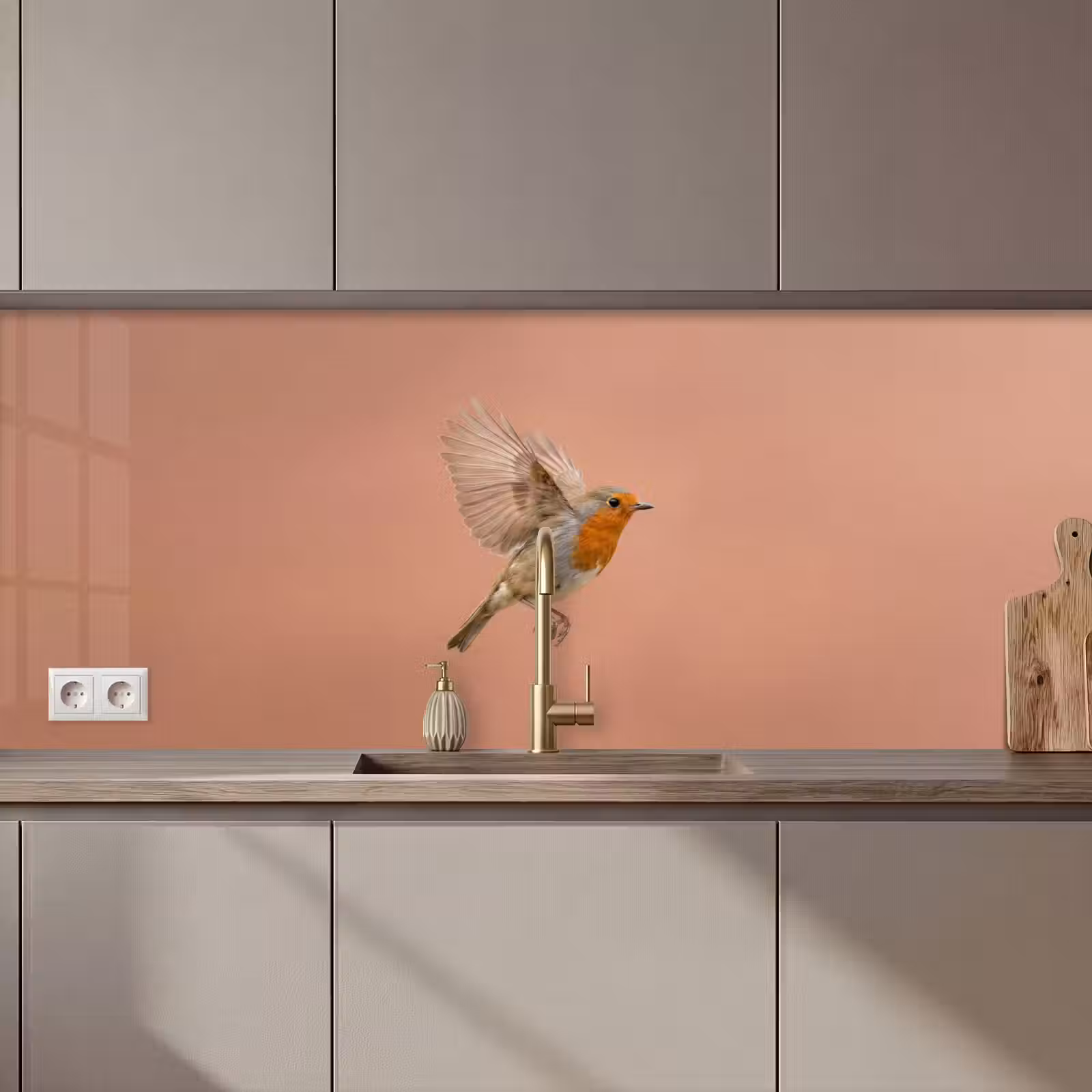 Keuken achterwand - Roodborst - Natuur - Roze — 1