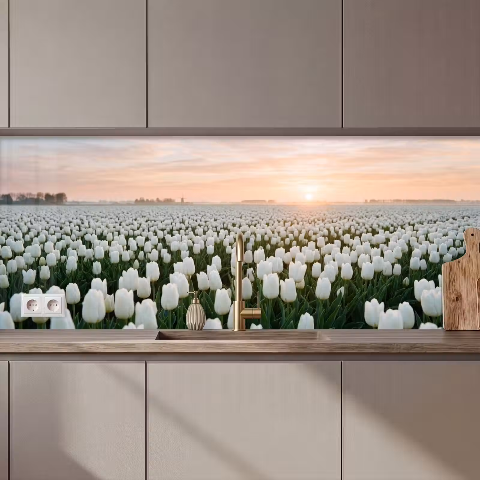 Keuken achterwand - Tulpen - Landschap - Wit — 1