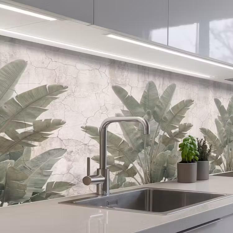 Keuken achterwand - Bananenbladeren - Beton - Groen — 2