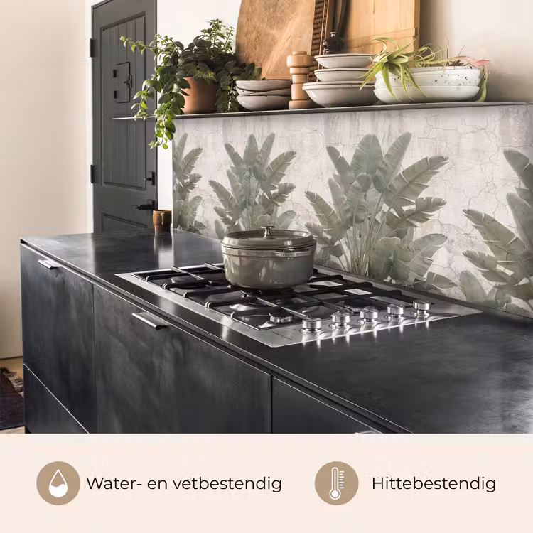 Keuken achterwand - Bananenbladeren - Beton - Groen — 5