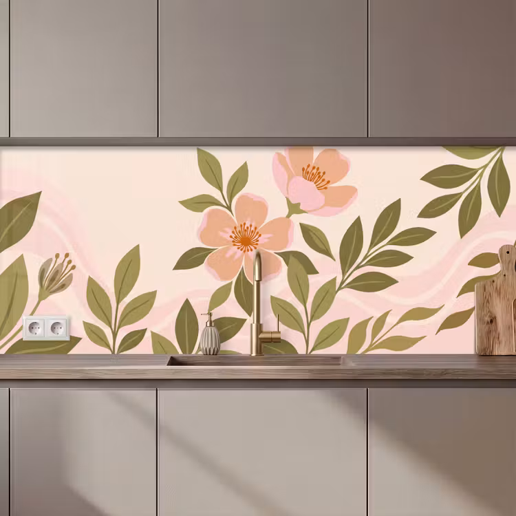 Keuken achterwand - Grafisch - Bloemen - Roze — 1
