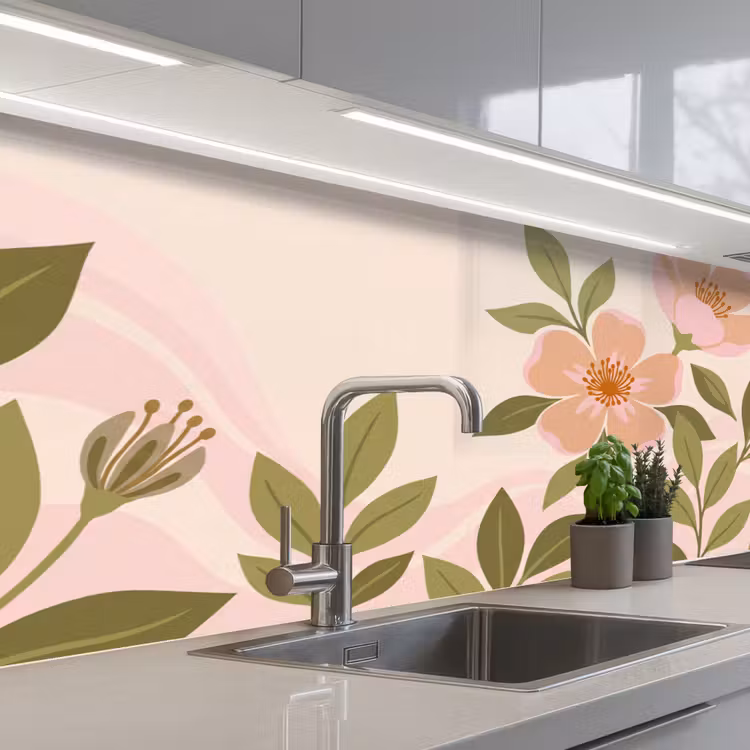 Keuken achterwand - Grafisch - Bloemen - Roze — 2