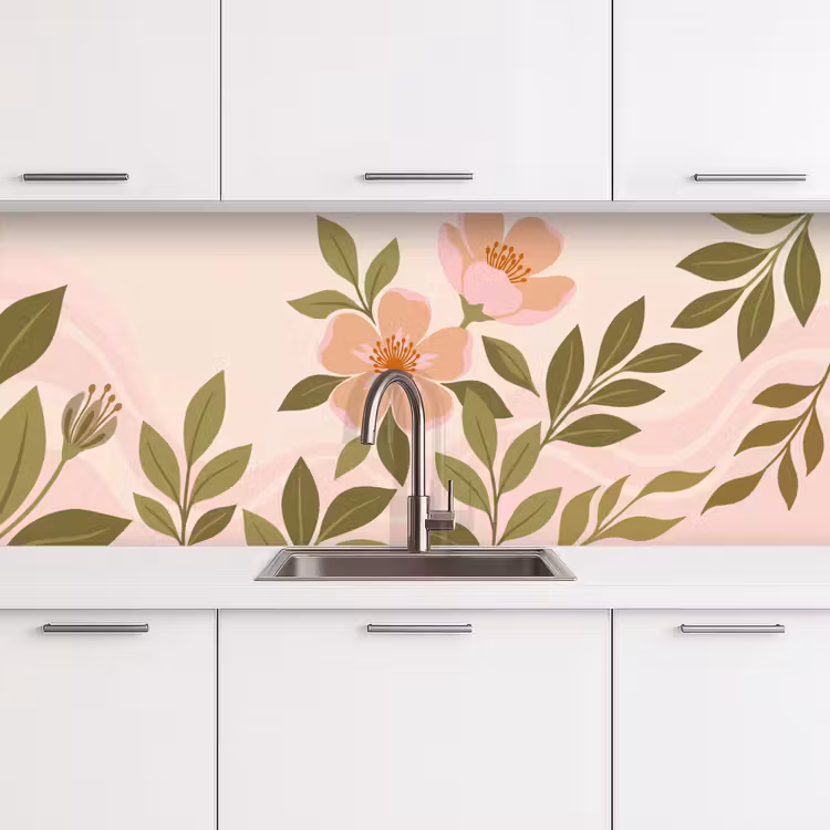 Keuken achterwand - Grafisch - Bloemen - Roze — 4