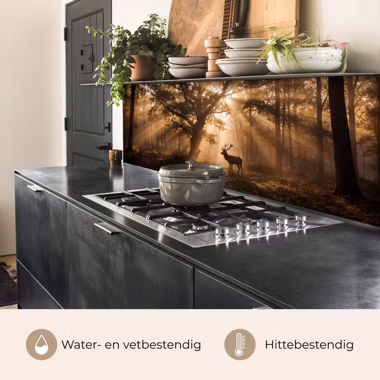 Keuken achterwand - Hert - Bos - Mistig - Natuur - Goud — 5