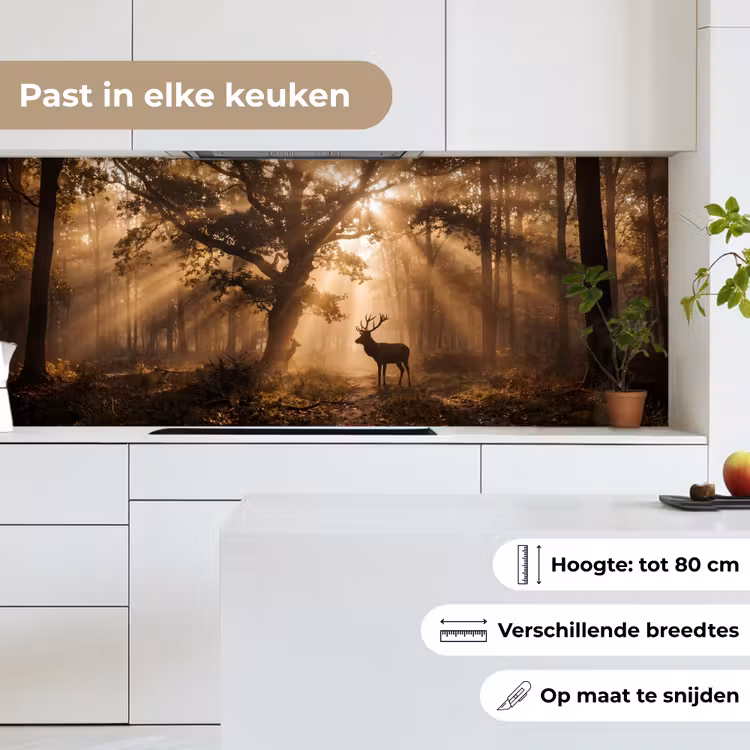Keuken achterwand - Hert - Bos - Mistig - Natuur - Goud — 7