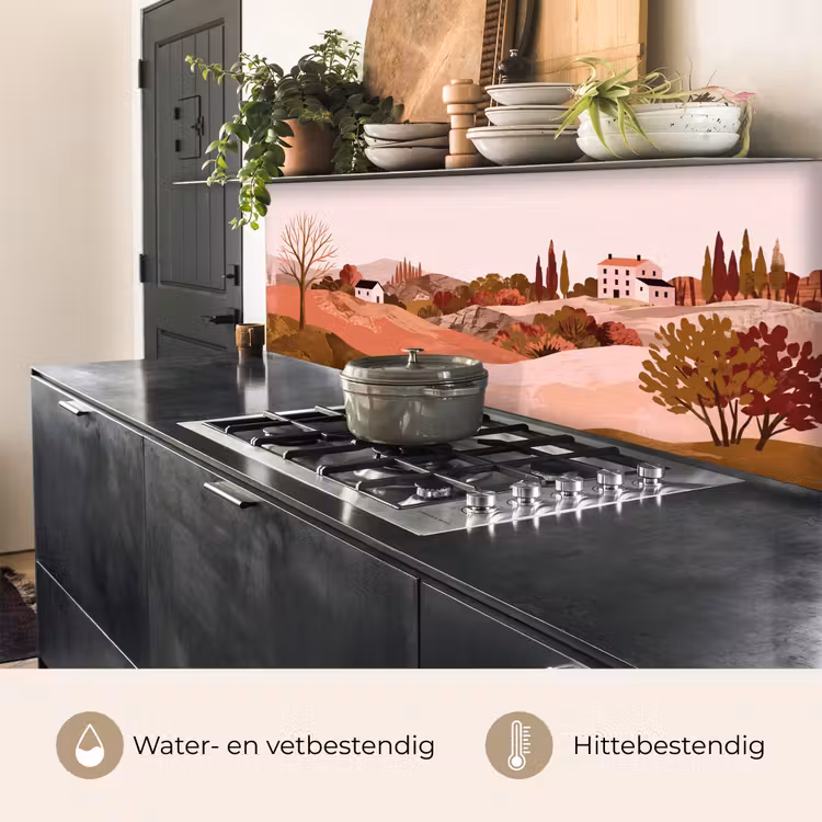 Keuken achterwand - Heuvellandschap - Grafisch - Terracotta — 5