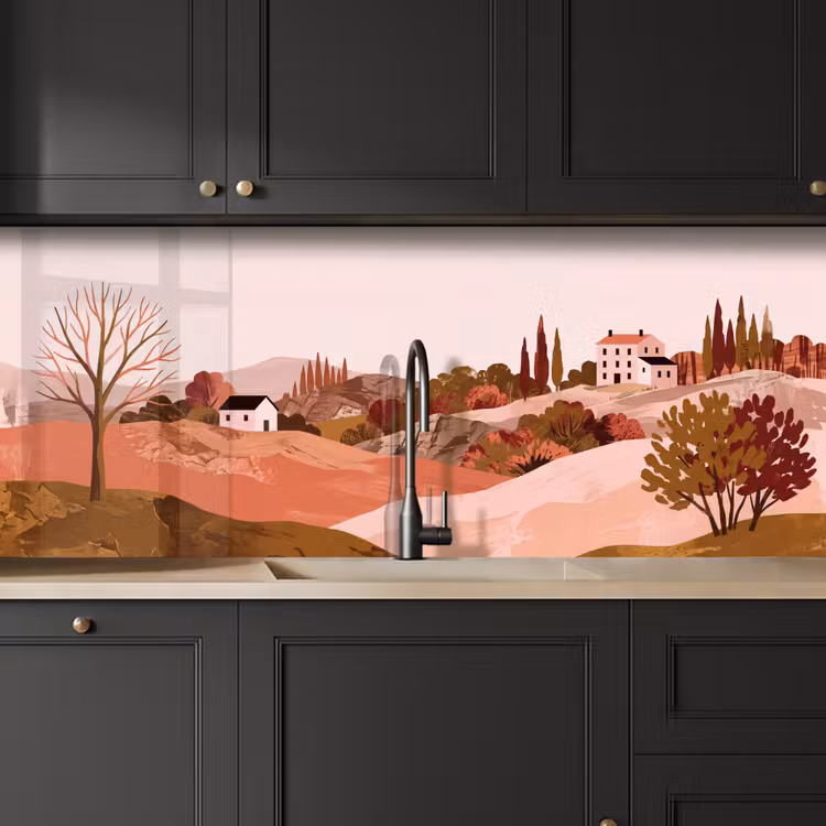 Keuken achterwand - Heuvellandschap - Grafisch - Terracotta — 6