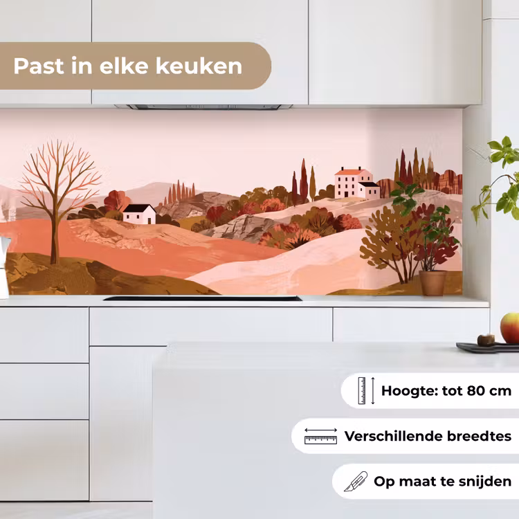 Keuken achterwand - Heuvellandschap - Grafisch - Terracotta — 7
