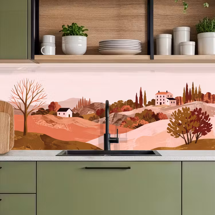 Keuken achterwand - Heuvellandschap - Grafisch - Terracotta — 8