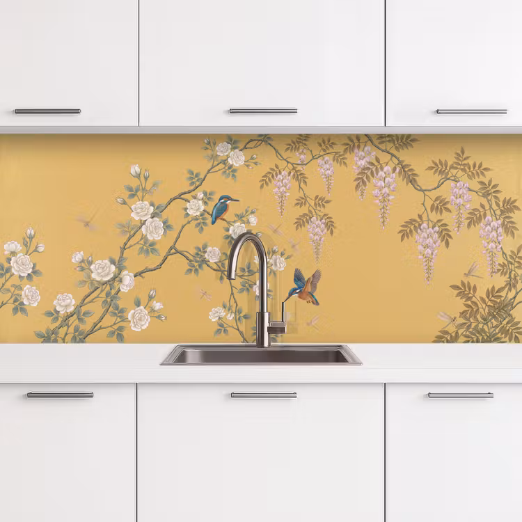 Keuken achterwand - IJsvogels - Bloesem - Geel — 4