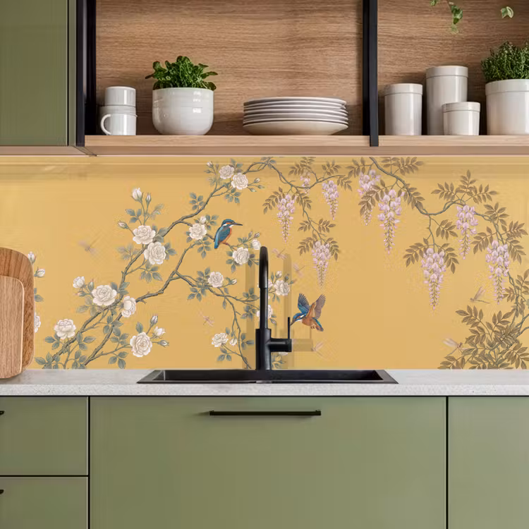 Keuken achterwand - IJsvogels - Bloesem - Geel — 8